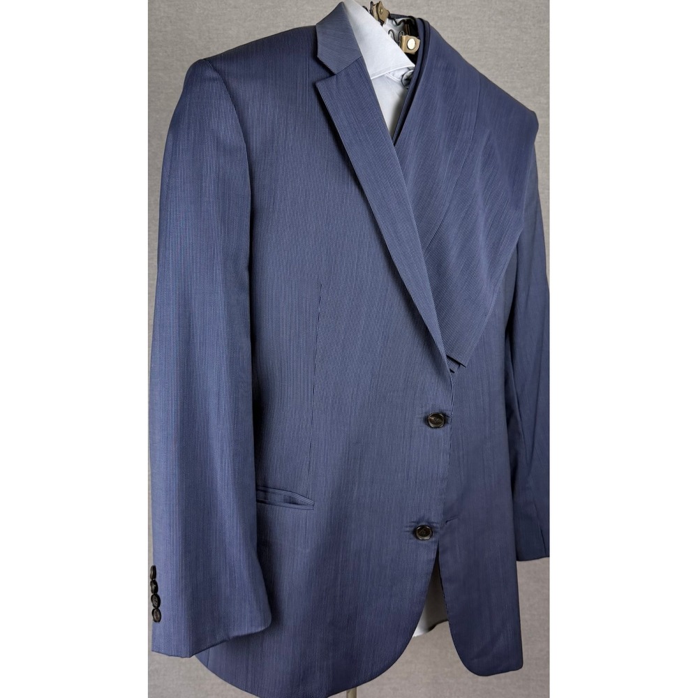 Hugo Boss Mens 2 Piece Suit 48L Blue Micro Stripe Virgin Wool Blazer Pants 40x31